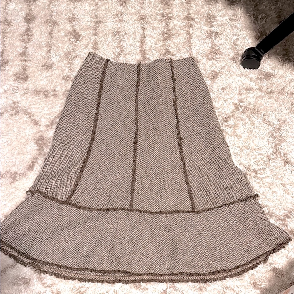 Loft Elegant Brown Herringbone Skirt size 8